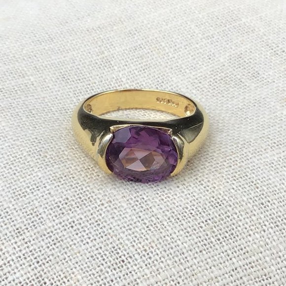 Lovely Gold & Purple Sterling Silver Vintage Ring Signed - Picture 11 of 13